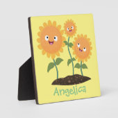 Niedliche glückliche Sonnenblumen lächelnd Cartoon Fotoplatte (Vorderseite)