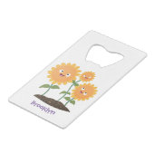 Niedliche glückliche Sonnenblumen lächelnd Cartoon Geldbeutel Flaschenöffner (Rückseite Schrägansicht)