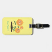 Niedliche glückliche Sonnenblumen lächelnd Cartoon Gepäckanhänger (Vorderseite horizontal)