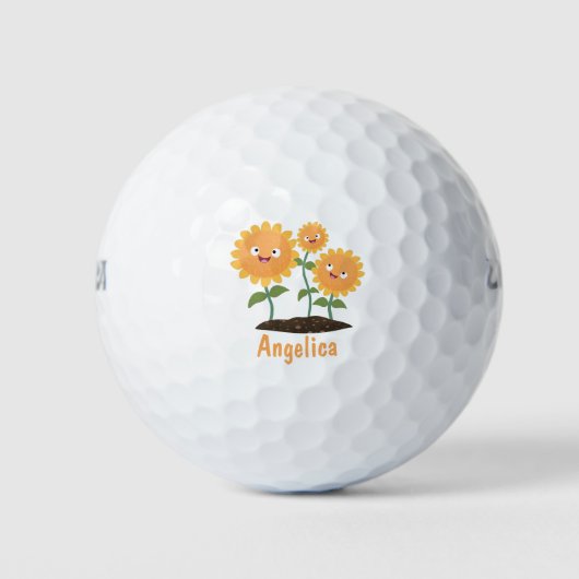 Niedliche glückliche Sonnenblumen lächelnd Cartoon Golfball (Vorderseite)