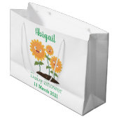 Niedliche glückliche Sonnenblumen lächelnd Cartoon Große Geschenktüte (Vorderseite Schrägansicht)