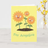 Niedliche glückliche Sonnenblumen lächelnd Cartoon Karte (Gelbe Blume)