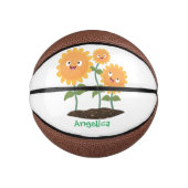 Niedliche glückliche Sonnenblumen lächelnd Cartoon Mini Basketball (Vorderseite)