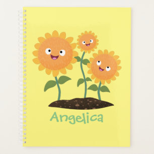 Niedliche glückliche Sonnenblumen lächelnd Cartoon Planer