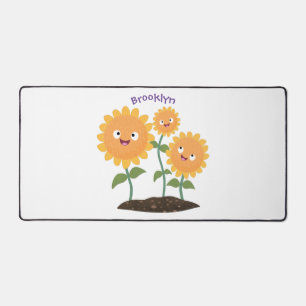 Niedliche glückliche Sonnenblumen lächelnd Cartoon Schreibtischunterlage