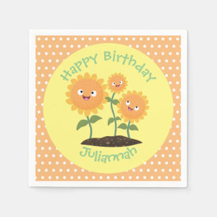 Niedliche glückliche Sonnenblumen lächelnd Cartoon Serviette