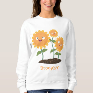 Niedliche glückliche Sonnenblumen lächelnd Cartoon Sweatshirt