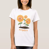 Niedliche glückliche Sonnenblumen lächelnd Cartoon T-Shirt (Vorderseite)