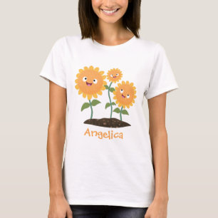 Niedliche glückliche Sonnenblumen lächelnd Cartoon T-Shirt