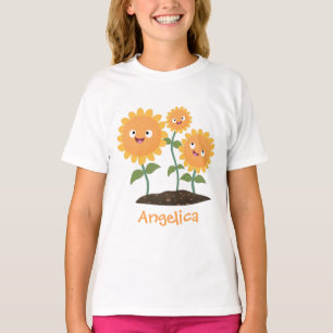 Niedliche glückliche Sonnenblumen lächelnd Cartoon T-Shirt