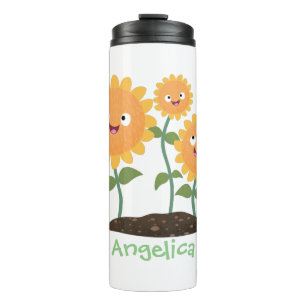 Niedliche glückliche Sonnenblumen lächelnd Cartoon Thermosbecher