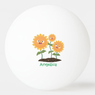 Niedliche glückliche Sonnenblumen lächelnd Cartoon Tischtennisball