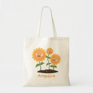 Niedliche glückliche Sonnenblumen lächelnd Cartoon Tragetasche