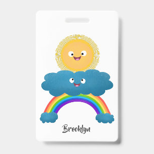 Niedliche glückliche Sonnenwolke Regenbogen Cartoo Ausweis
