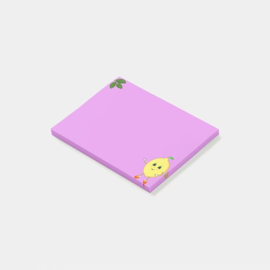 Niedliche glückliche Zitrone auf Violett Post-it Klebezettel (angewinkelt)