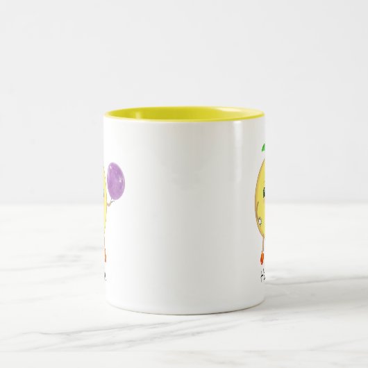 Niedliche glückliche Zitrone und Kalligraphie Zweifarbige Tasse (Mittel)