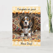 Niedliche Glückwunsch auf Ihrem neuen Basset-Hund Karte (Vorderseite)