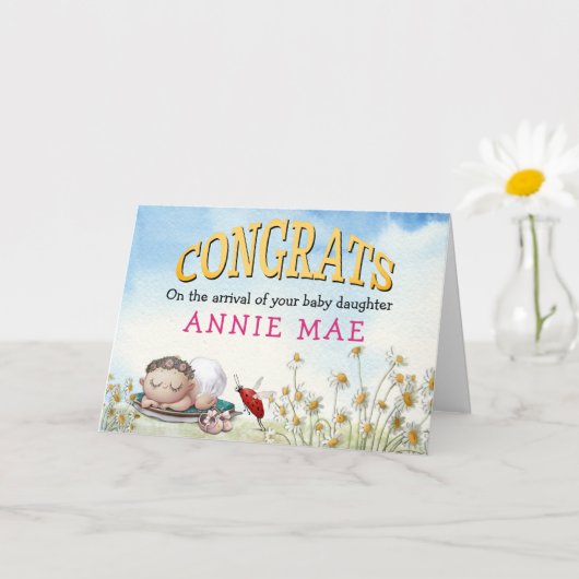Niedliche Glückwunsch Neue Babymädchen Name Karte (Kleine Pflanze)