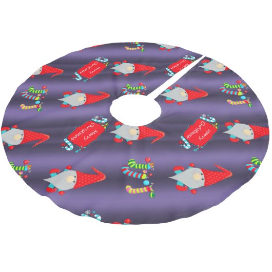 Niedliche Gnome, blaue Weihnachten Polyester Weihnachtsbaumdecke (Schrägansicht)