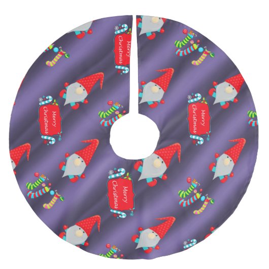 Niedliche Gnome, blaue Weihnachten Polyester Weihnachtsbaumdecke (Vorderseite)