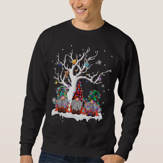 niedliche Gnome Büffel karierte Weihnachtsbaummilc Sweatshirt (Vorderseite)