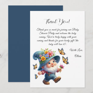 Niedliche Gnome & Butterfly Baby Dusche Danke Kart Einladung