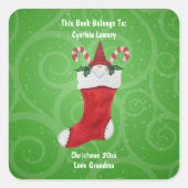 Niedliche Gnome Candy Canes in Red Strumpf Wirbel Quadratischer Aufkleber (Vorderseite)