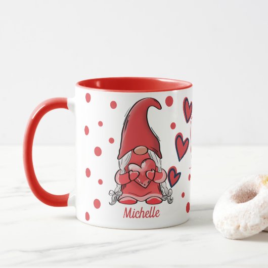 Niedliche Gnome Couple Name Valentine Tasse (Mit Donut)