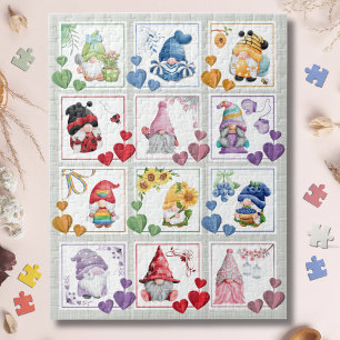Niedliche Gnome Farbige Block-Style-Jigsaw-Puzzle Puzzle