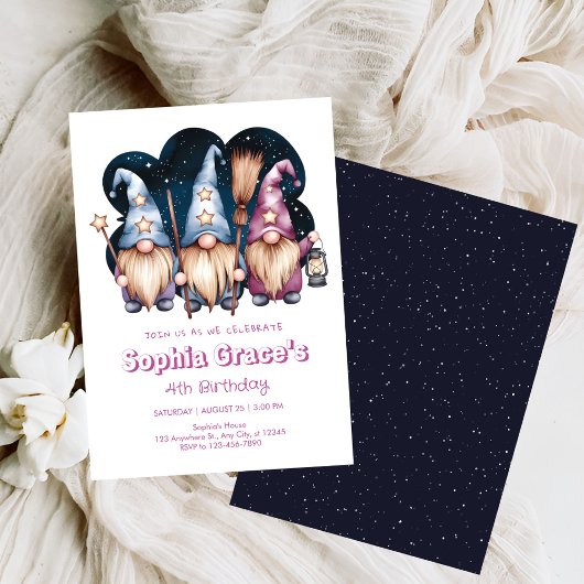 Niedliche Gnome-Freunde in Mitternacht Einladung