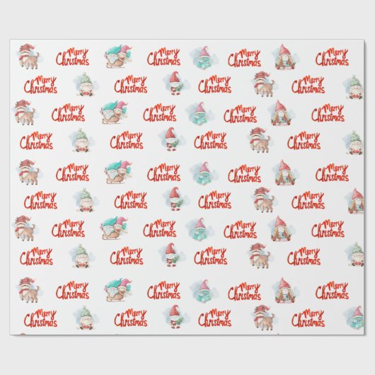 Niedliche Gnome, Hirsche und Schneemänner Geschenkpapier (Flach)