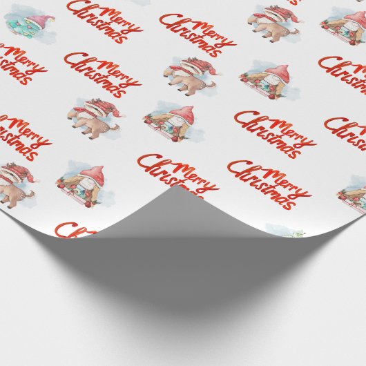 Niedliche Gnome, Hirsche und Schneemänner Geschenkpapier (Ecke)
