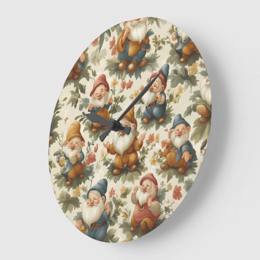 Niedliche Gnome und Blume Große Wanduhr (Winkel)
