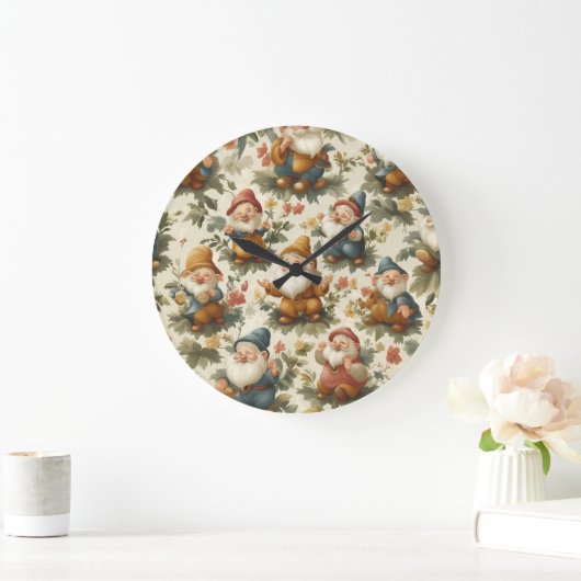 Niedliche Gnome und Blume Große Wanduhr (Zuhause)