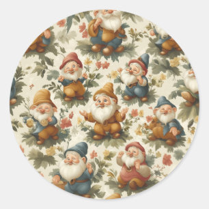 Niedliche Gnome und Blume Runder Aufkleber