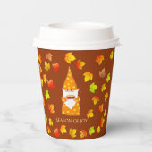 Niedliche Gnome und farbenfrohe Herbstlaube auf Br Pappbecher (Rückseite)