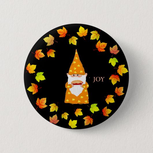 Niedliche Gnome- und Holiday-Herbstlaube in Schwar Button (Vorderseite)