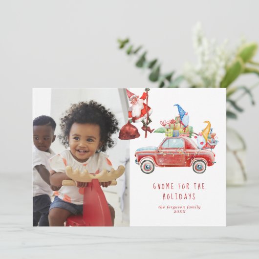 Niedliche Gnome und Santa | Fotokarte für den Urla (Stehend Vorderseite)