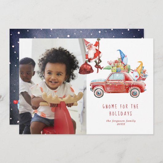 Niedliche Gnome und Santa | Fotokarte für den Urla (Vorne/Hinten)