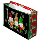 Niedliche Gnome und Schneeflocken Weihnachtsfeiert Große Geschenktüte (Vorderseite Schrägansicht)
