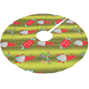 Niedliche Gnome, Weihnachten in Chartreuse Polyester Weihnachtsbaumdecke