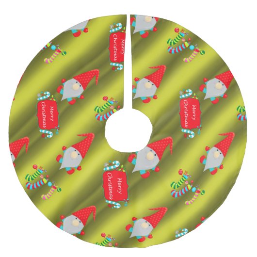 Niedliche Gnome, Weihnachten in Chartreuse Polyester Weihnachtsbaumdecke (Vorderseite)