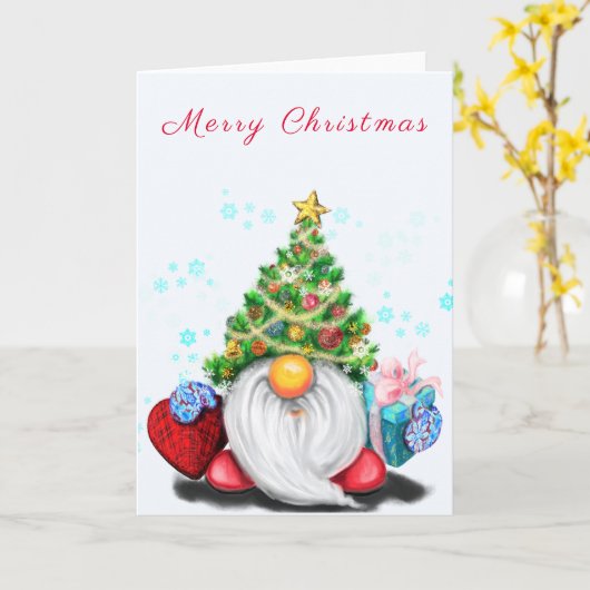 Niedliche Gnome Weihnachtskarte Karte (Gelbe Blume)
