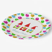 Niedliche Gnomen und mehrfarbige Ostereier Pappteller (Schrägansicht)