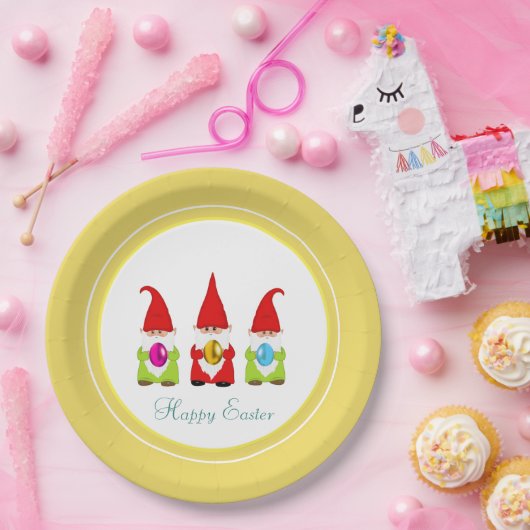 Niedliche Gnomen und mehrfarbige Ostereierplatten Pappteller (Party)