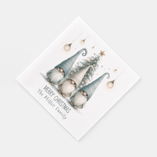 Niedliche Gnomen zu Weihnachten, Personalisiert Serviette (Ecke)