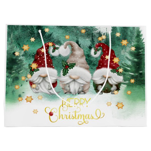 Niedliche Gnomes Forest Stars Frohe Weihnachten Große Geschenktüte (Rückseite)