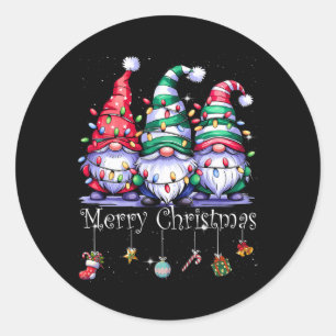 Niedliche Gnomes Frohe Weihnachtsfamilie Gnome Xma Runder Aufkleber
