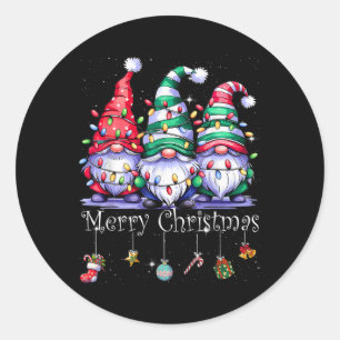 Niedliche Gnomes Frohe Weihnachtsfamilie Gnome Xma Runder Aufkleber