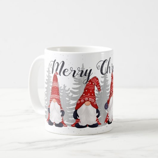Niedliche Gnomes Red Hats Frohe Weihnachtsschrift Kaffeetasse (Vorderseite Links)